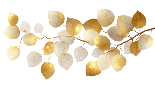 Autumn nature decoration isolated object of yellow gold autumn leaves on white background symbol of holiday gift