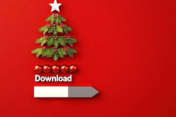 Download interface on red with 11-leaf Christmas tree, two-tone progress bar
