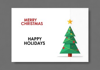 Festive greeting card displays a decorated evergreen tree and holiday wishes.
