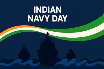 Indian navy day celebration with flag and ships silhouette