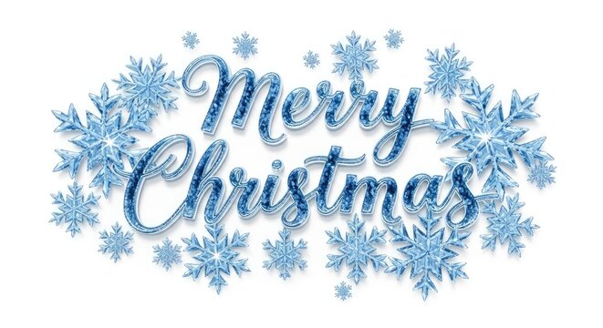 A festive blue and white Christmas banner with snowflakes and the words 'Merry Christmas'