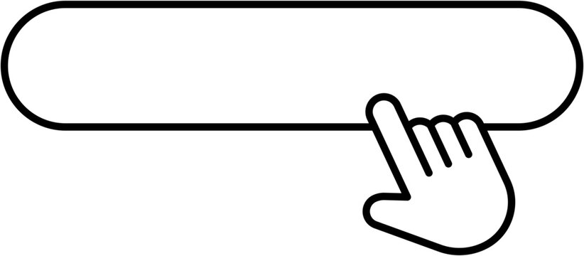 Simple Longer CTA Rounded Rectangle Button with Hand Click Cursor Icon Symbol Sign in Outline Line Art Style