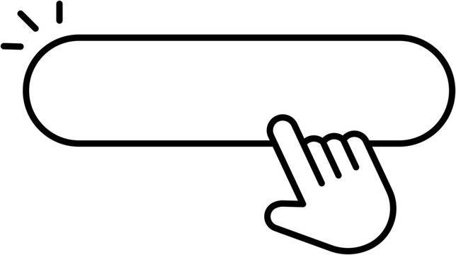 Simple Line CTA Rounded Rectangle Button with Hand Click Cursor Icon Symbol Sign in Outline Line Art Style