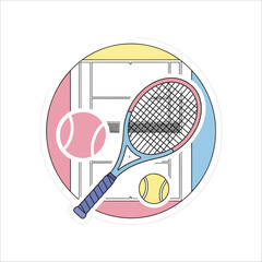 Minimalist Tennis Icon with Racket, Ball & Court Lines &ndash; Modern Vector Illustration Perfect for Sports Apps, Branding & Education