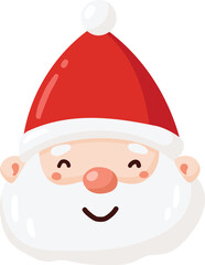Cute Cartoon Santa Claus Head, Cute Happy Santa Claus Head for Christmas Holidays