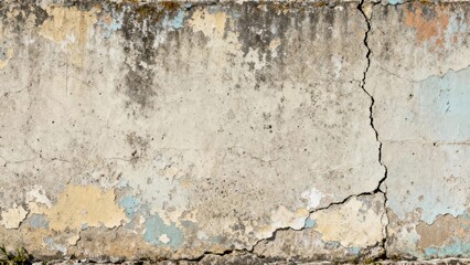 Obraz premium Weathered concrete surface displays prominent structural fissures and peeling paint remnants