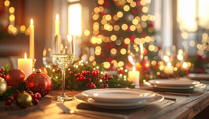 Christmas dinner celebration festive home table setting cozy atmosphere evening light holiday spirit