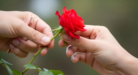Giving a red rose a gesture of love romance and affection