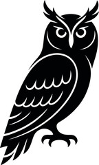 Black owl graphic illustration white