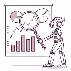 Robot analyzing data with magnifying glass