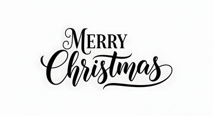 Merry christmas elegant script calligraphy text for holiday greeting cards and festive season celebrations, isolated on white background