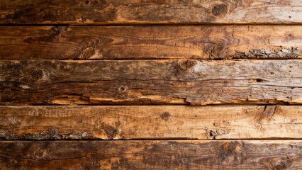 Obraz premium Weathered rough timber planks are arranged horizontally creating a rustic background texture