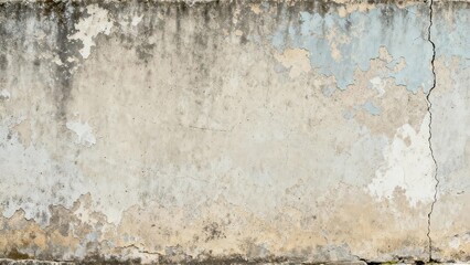Fototapeta premium Weathered concrete surface displays peeling paint and prominent vertical fissure