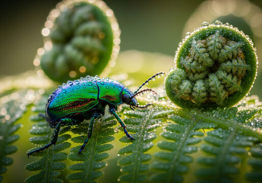 green beetle on a leaf - Powered by Adobe