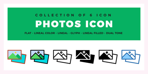 Collection of 6 Versatile Photo Icons. Flat. Linear. Glyph. and Dual Tone Styles