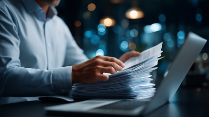 Document management concept checking electronic files on digital system defocused virtual screen background process automation efficiently paperless operate workflow