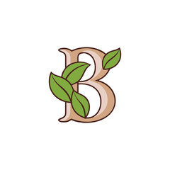 B Letter Logo with Leaves Botanical Monogram Design