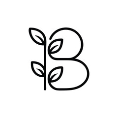 B Letter Logo with Leaves Botanical Monogram Design
