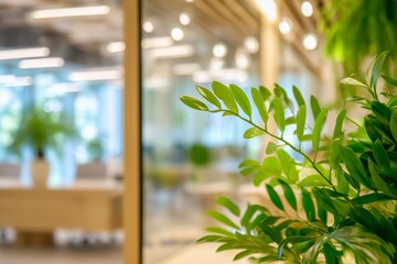 Naklejka premium Green Plant in Bright Modern Eco-Friendly Office