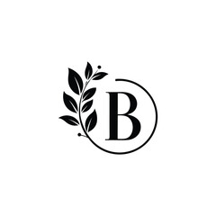 B Letter Logo with Leaves Botanical Monogram Design