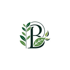 B Letter Logo with Leaves Botanical Monogram Design