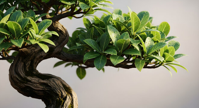 Bonsai Tree Green Leaves Water Drops Isolated Copy Space