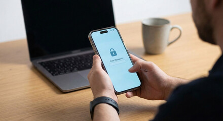 Smartphone displaying password input field and lock icon