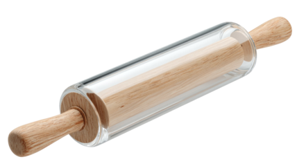 Isolated wooden rolling pin kitchen utensil on a white background for baking