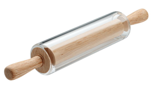 Isolated wooden rolling pin kitchen utensil on a white background for baking