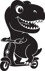 Fototapeta premium Happy cartoon t-rex dinosaur riding a classic vintage scooter, joyful character illustration design element