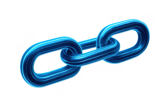 Blue metal chain symbolizing connection, partnership, and a strong link in blockchain or networking technology