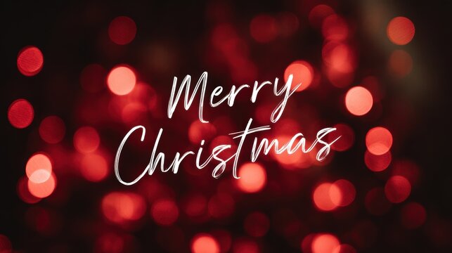 Merry Christmas greeting with festive red bokeh lights and elegant script