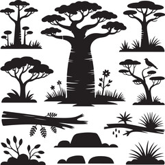 Silhouette Vector Art Featuring Trees Fallen Branches and Vegetation