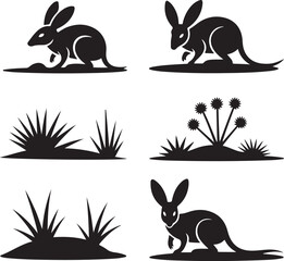 Silhouette Wallaby and Grass Tufts Seamless Pattern Design Illustration Collection