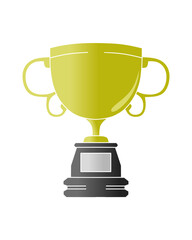A golden trophy with a black base on a white background, featuring simple shapes and a clean reflective gradient
