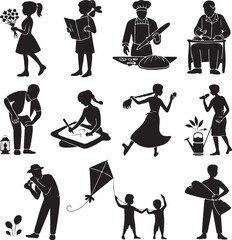 Silhouettes of People Engaging in Various Activities Leisure and Work