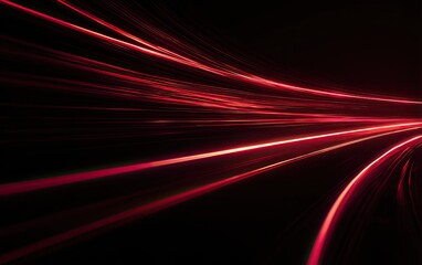 Abstract dynamic composition of streaks of red light against a dark, neutral backdrop