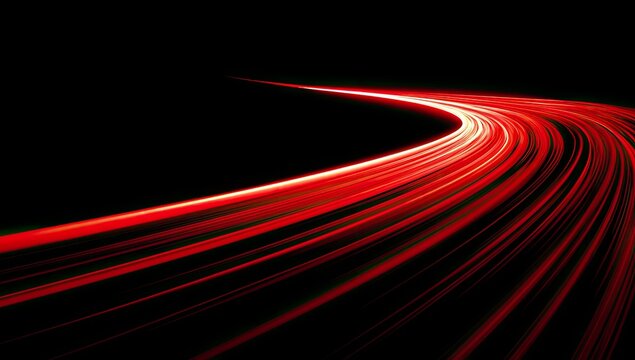 Abstract illustration of speed, light, and energy curving across a stark black void