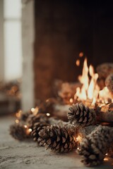 Aesthetic Stack of Cut Firewood Logs, Warm and Rustic Winter Atmosphere