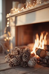 Aesthetic Stack of Cut Firewood Logs, Warm and Rustic Winter Atmosphere