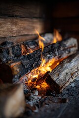 Aesthetic Stack of Cut Firewood Logs, Warm and Rustic Winter Atmosphere