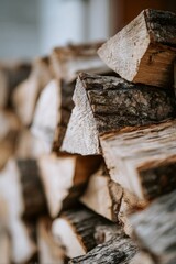 Aesthetic Stack of Cut Firewood Logs, Warm and Rustic Winter Atmosphere