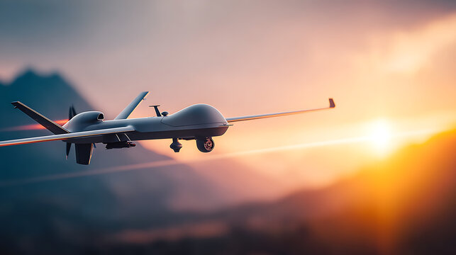 Candid everyday life of drones in action at sunset over mountains technology and nature combined