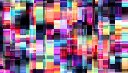 Abstract composition features rectangular blocks of varying size and hue. Colors are vibrant and arranged