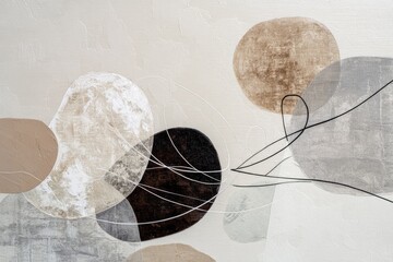 Abstract composition of overlapping organic shapes in muted earth tones with delicate lines