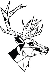Geometric Deer Head Illustration in Black and White Minimalist Style Art Animal Wildlife