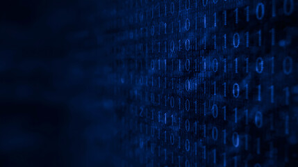 Blue binary code background with depth of field for technology and data visualization concepts