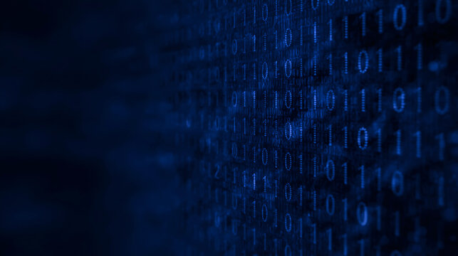 Blue binary code background with depth of field for technology and data visualization concepts - Powered by Adobe