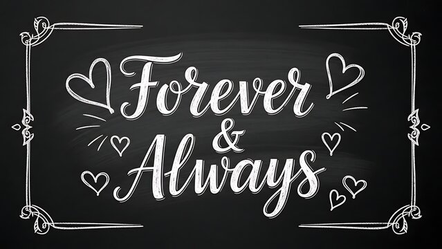 Forever and always chalk lettering on blackboard with hearts and decorative frame - Powered by Adobe