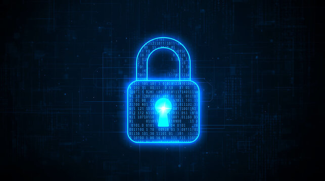Cybersecurity concept digital lock with glowing interface protecting data privacy in modern world